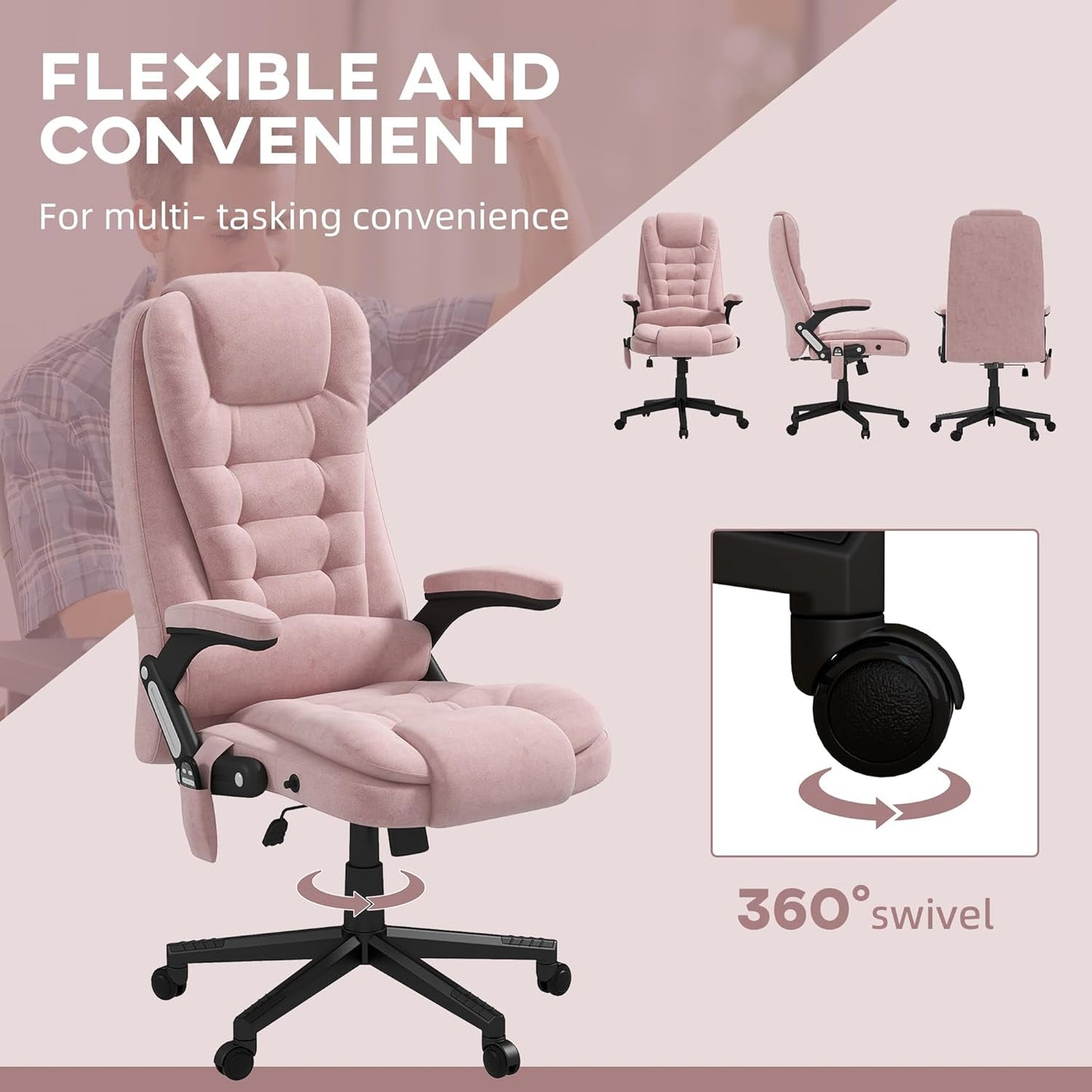 6 Point Vibrating Massage Office Chair with Heat, Velvet High Back
