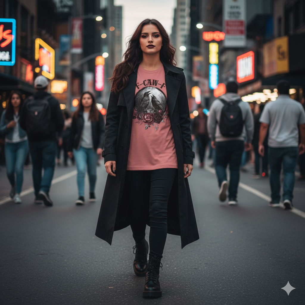 F-Caw-F Crow and Rose Tee, Viral Graphic Tee, Bird Enthusiast Shirt, Gothic Aesthetic Tee