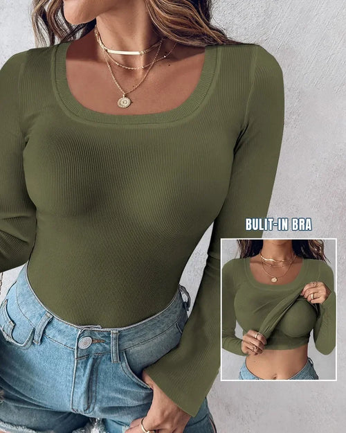 T-shirt for Women Sexy Bottom Interior Top U Neck Shapewear Seamless