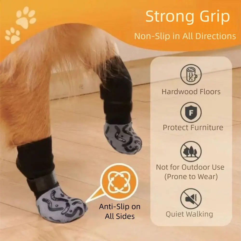 4PCS High Quality Anti-Slip Cozy Dog Socks Anti-Scratch Adjustable