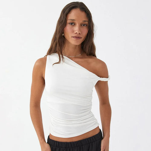 Simple Basic Casual Summer Tank Top Sleeveless Solid Color Off
