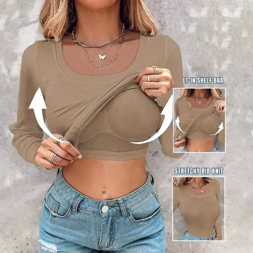 T-shirt for Women Sexy Bottom Interior Top U Neck Shapewear Seamless