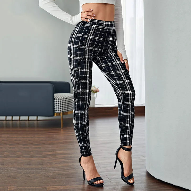 2024 New Spring Europe and America Women's Plaid Ankle-Length Pants,