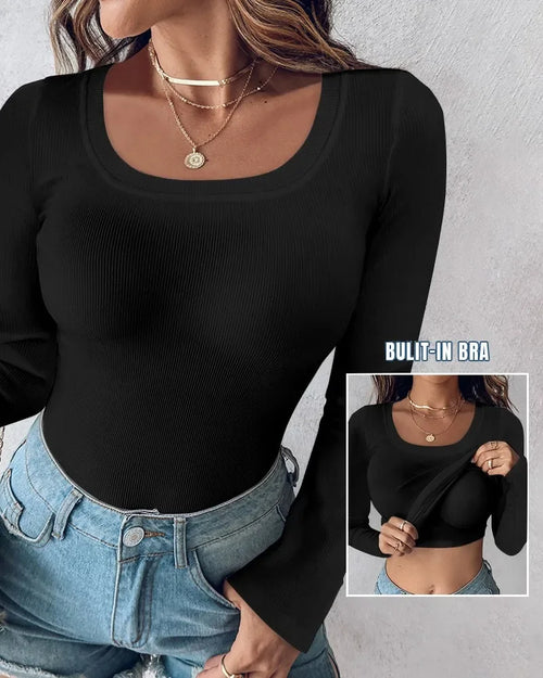 T-shirt for Women Sexy Bottom Interior Top U Neck Shapewear Seamless