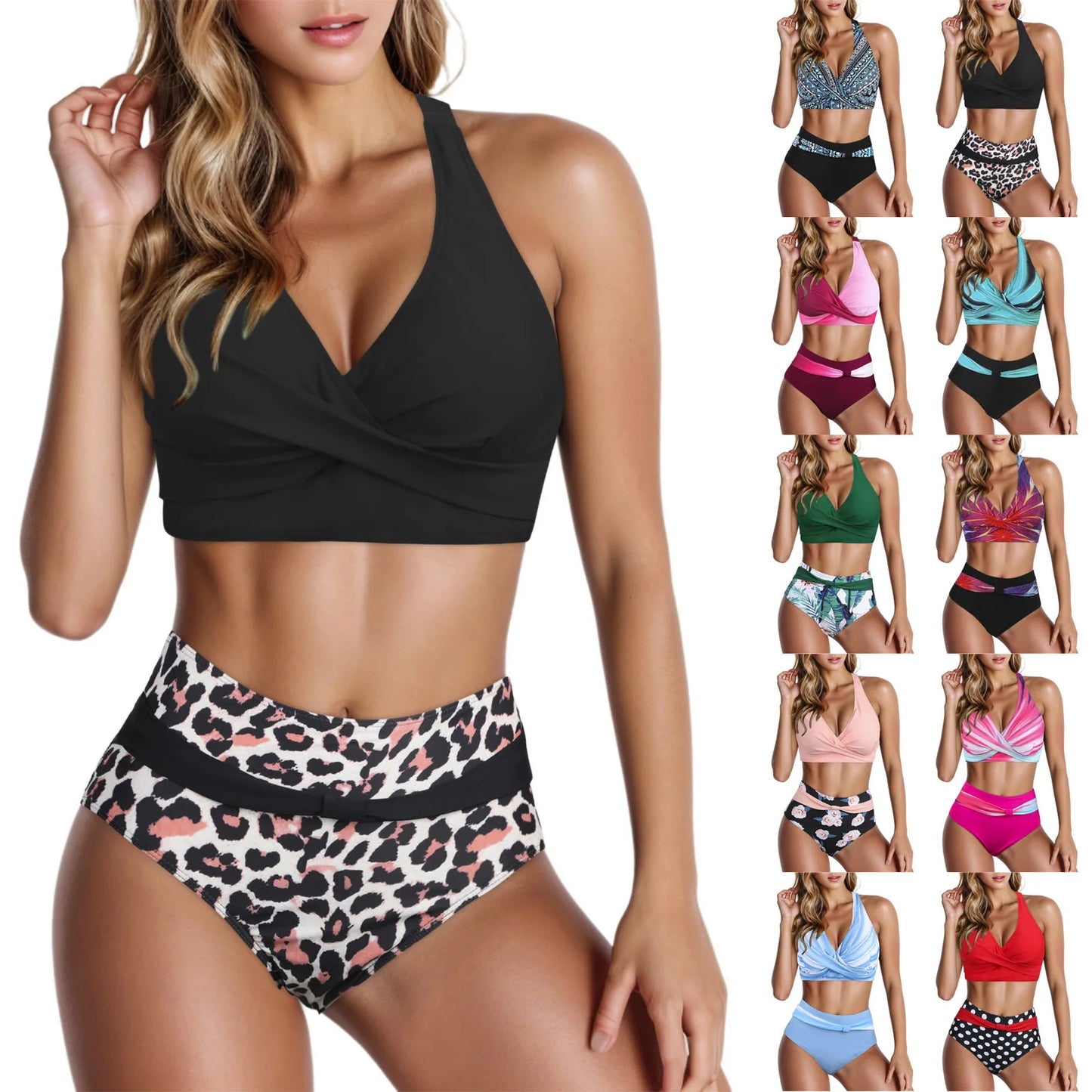 Fashion Womens High Waisted Bikini Push Up Vintage Swimsuits Halter