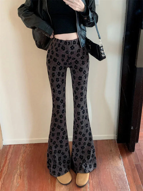 Retro printed jacquard micro flared pants for women 2024 autumn and