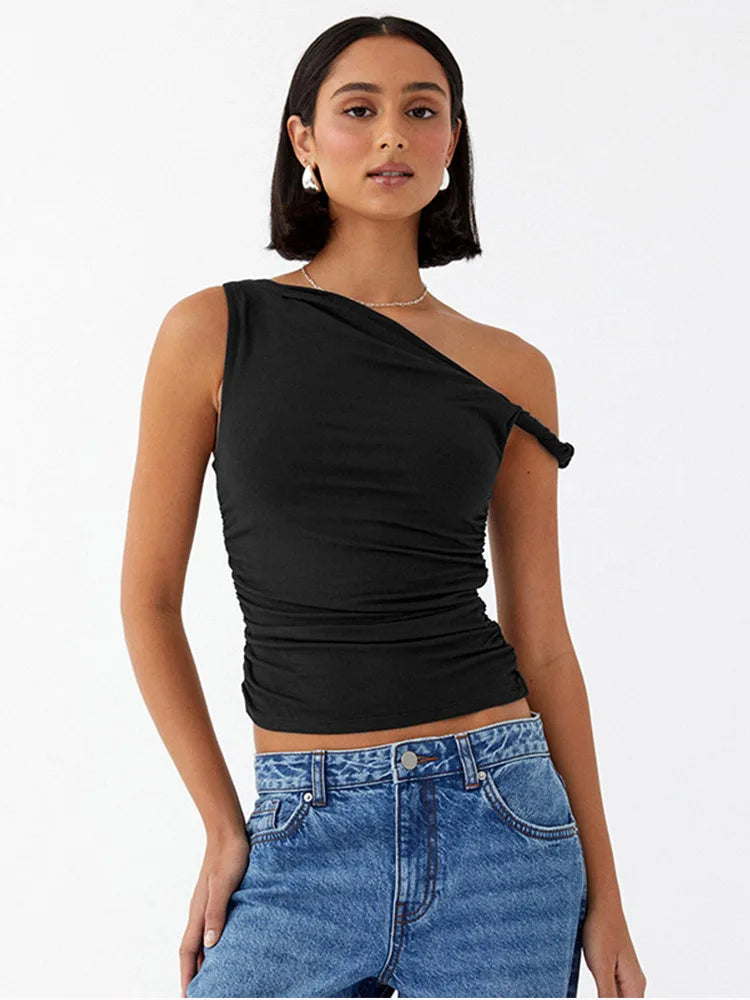 Simple Basic Casual Summer Tank Top Sleeveless Solid Color Off