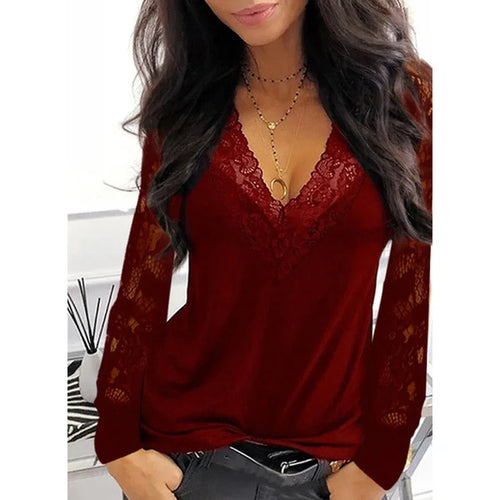 Ladies Sexy Fashion Lace Stitching Hollow Shirt 2022 Spring/Summer