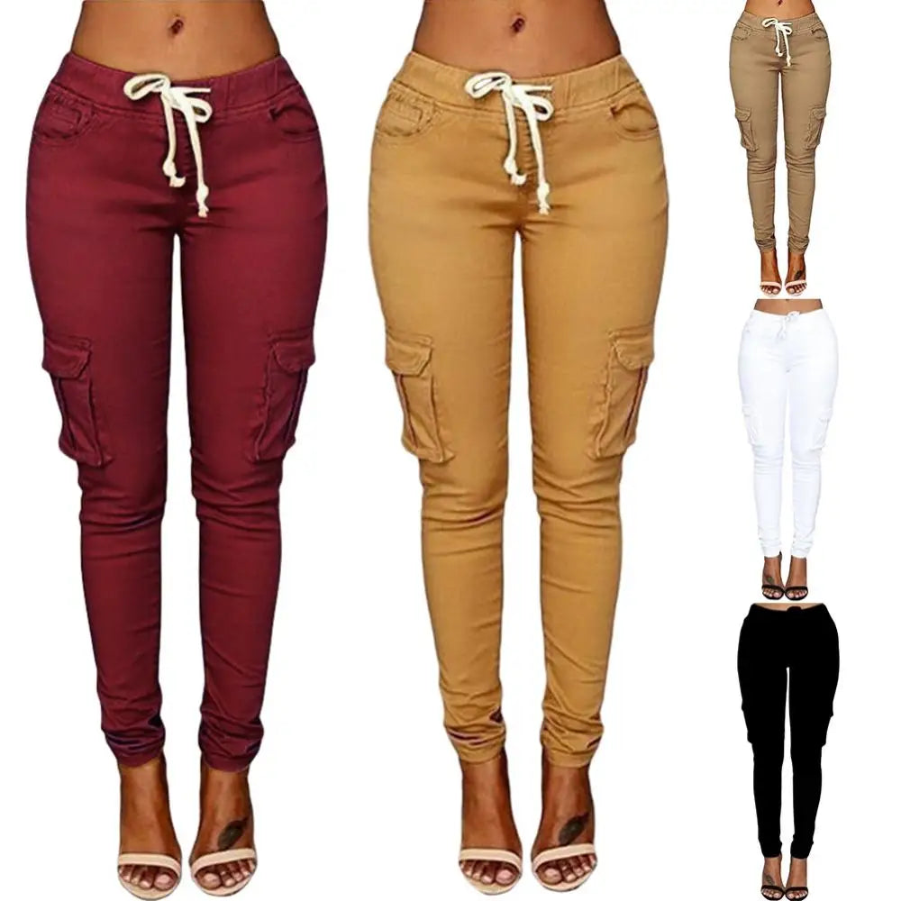 Mather 2023 Spring Lace Up Waist Casual Women Pants Solid Pencil Pants