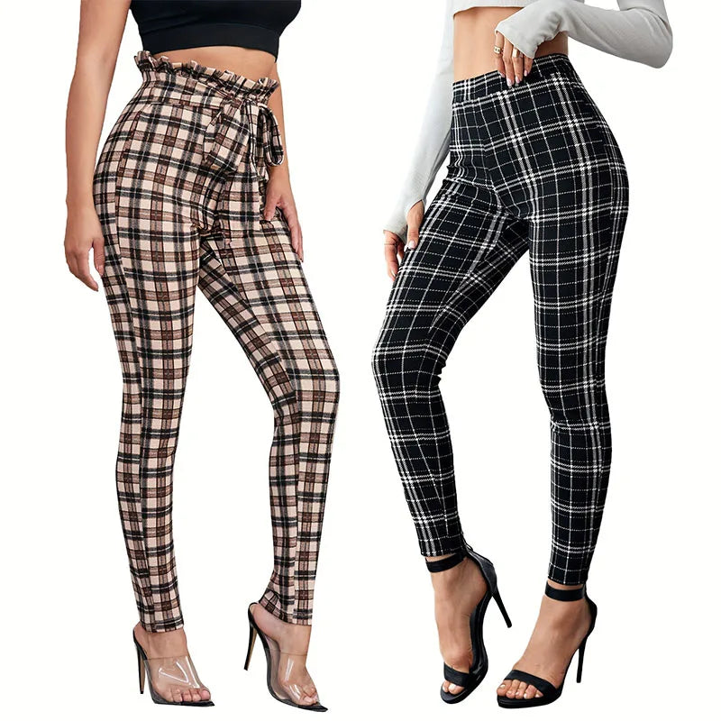 2024 New Spring Europe and America Women's Plaid Ankle-Length Pants,