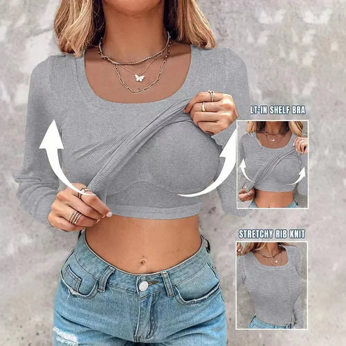 T-shirt for Women Sexy Bottom Interior Top U Neck Shapewear Seamless