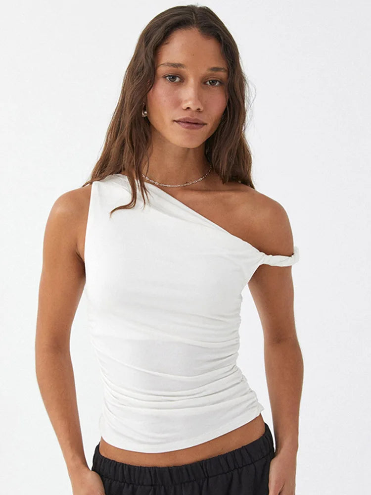 Simple Basic Casual Summer Tank Top Sleeveless Solid Color Off