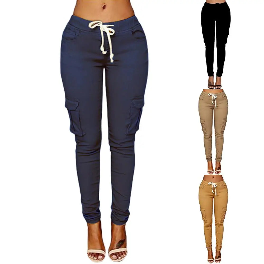 Mather 2023 Spring Lace Up Waist Casual Women Pants Solid Pencil Pants