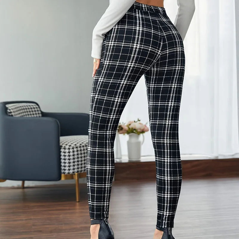 2024 New Spring Europe and America Women's Plaid Ankle-Length Pants,
