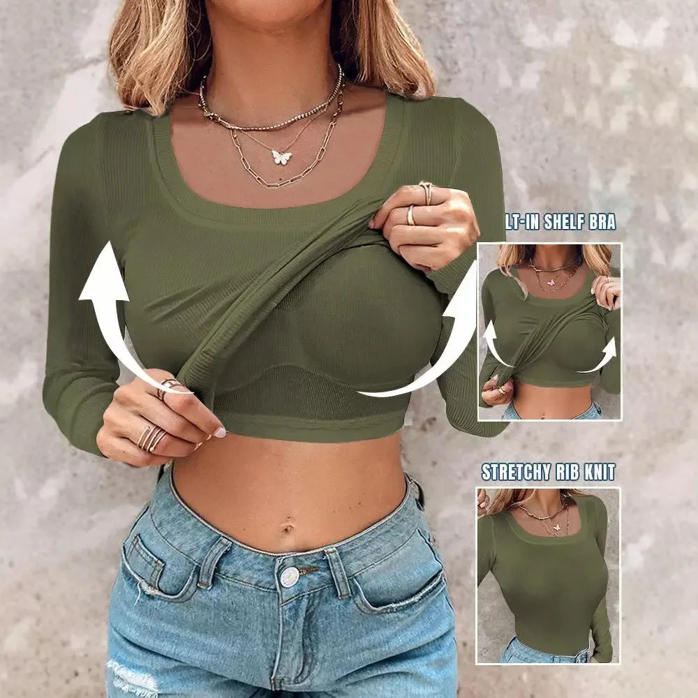 T-shirt for Women Sexy Bottom Interior Top U Neck Shapewear Seamless