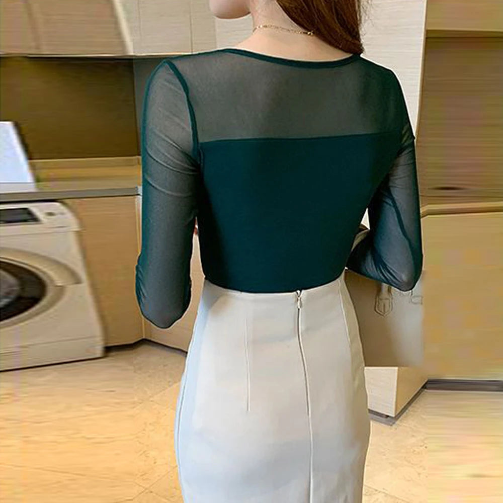Women's Fashion New Mesh T Shirt S-2XL 6 Colors Basic O-neck Long