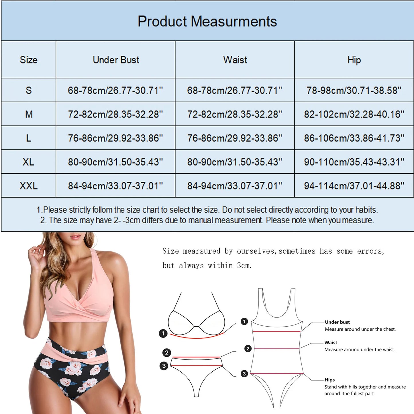 Fashion Womens High Waisted Bikini Push Up Vintage Swimsuits Halter