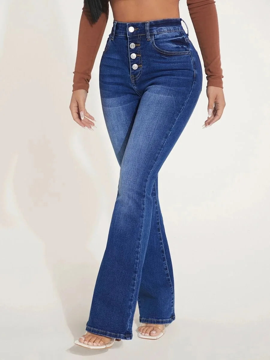 2023 Fall New High Waist Boot Cut Jeans For Women Fashion Stretch Slim