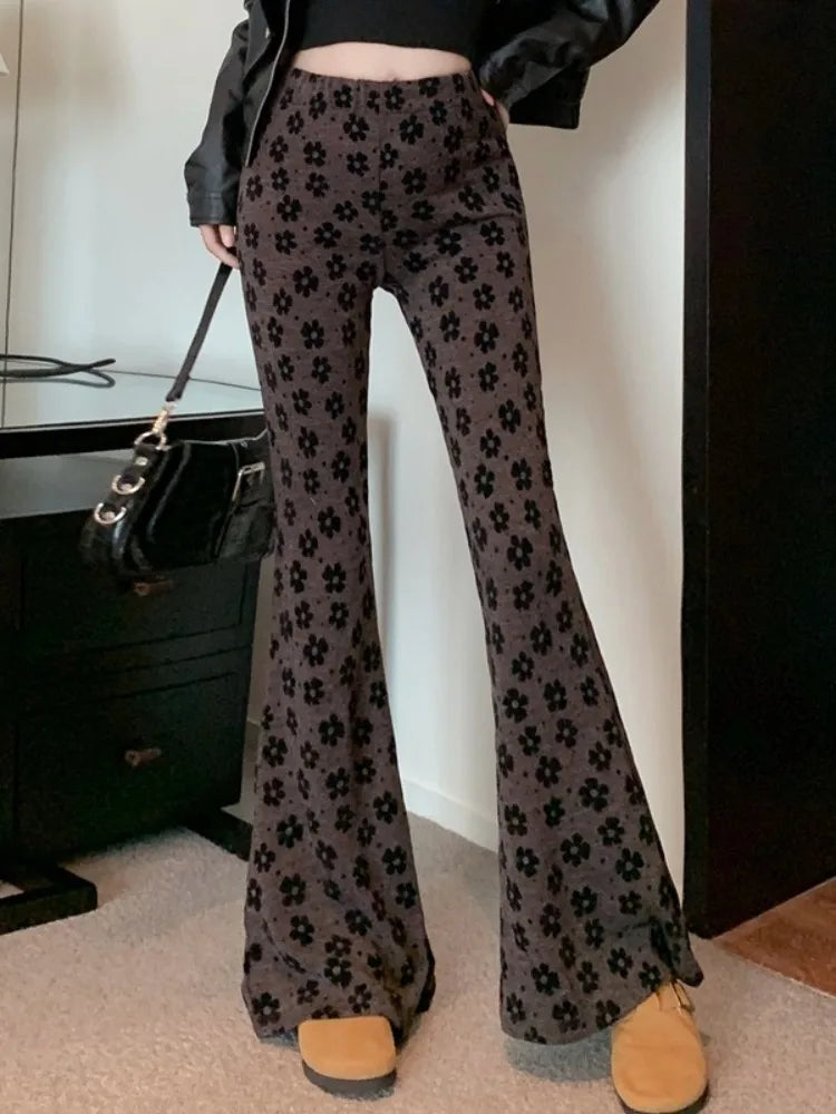 Retro printed jacquard micro flared pants for women 2024 autumn and
