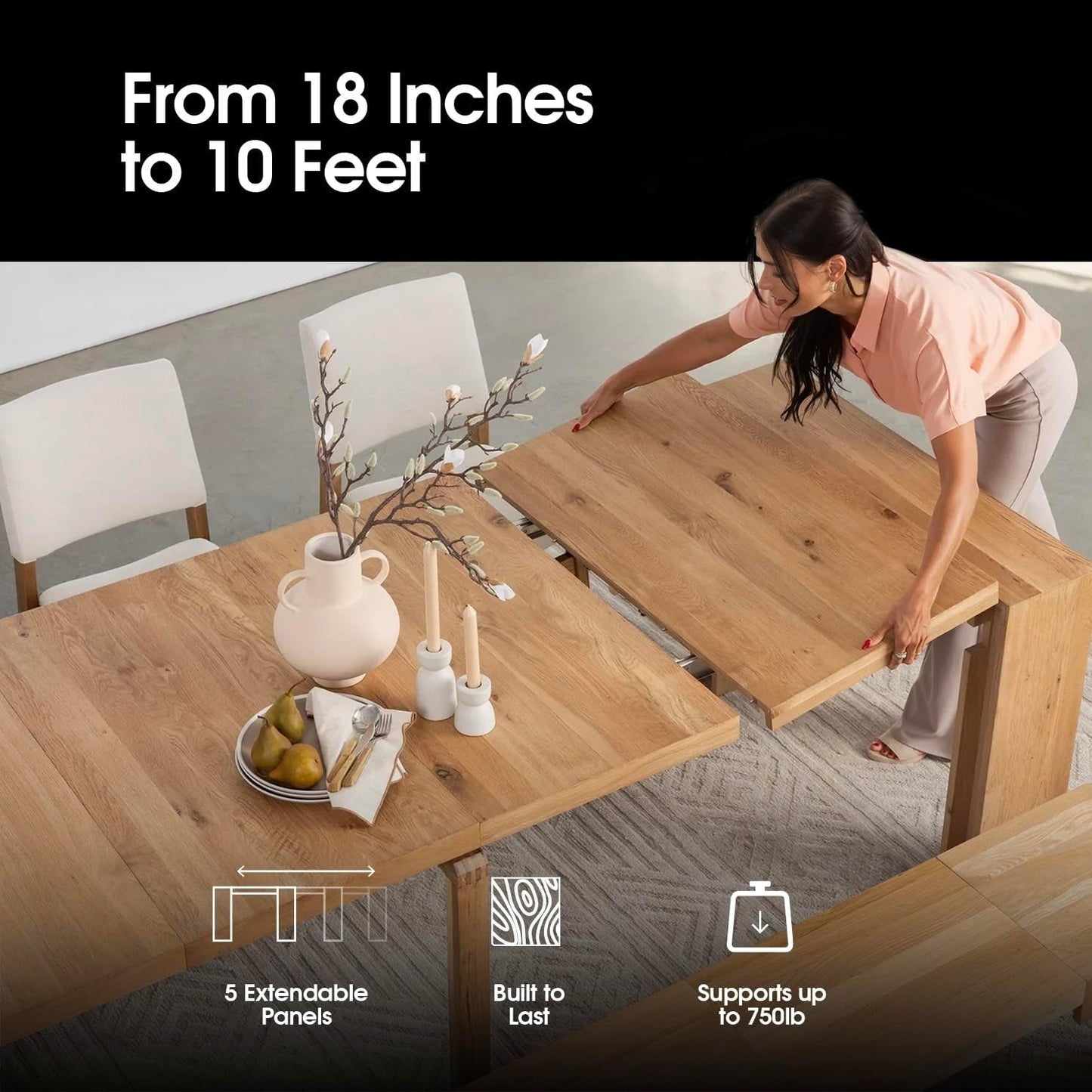 Expandable Dining Room Table for 2 to 12