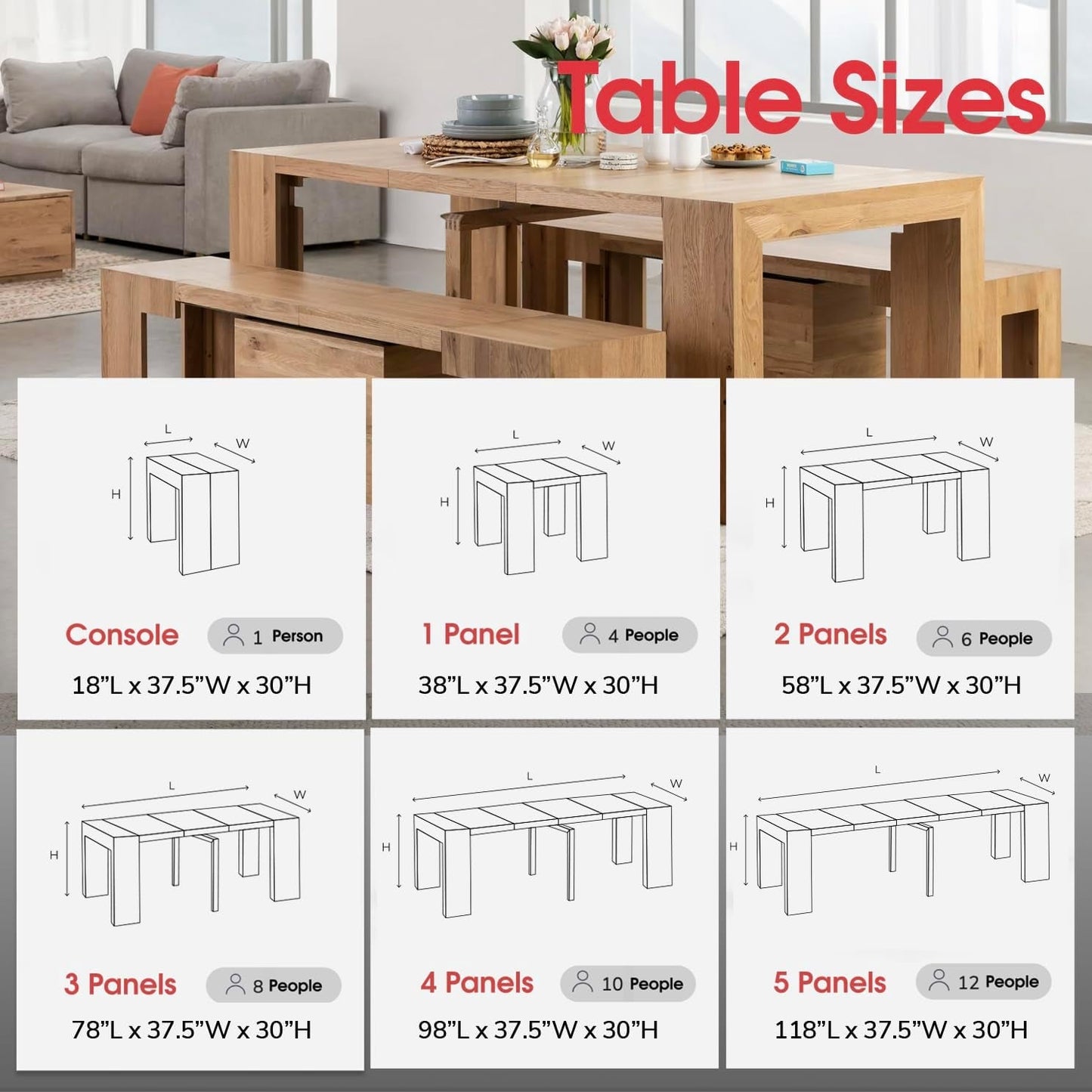 Expandable Dining Room Table for 2 to 12