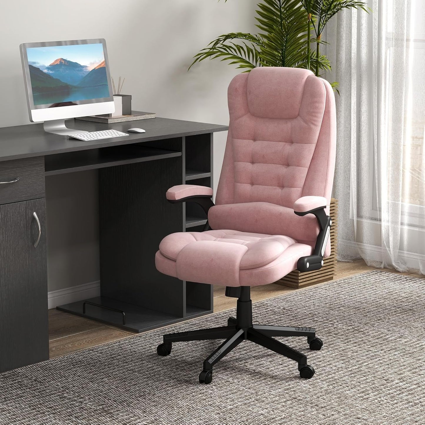 6 Point Vibrating Massage Office Chair with Heat, Velvet High Back