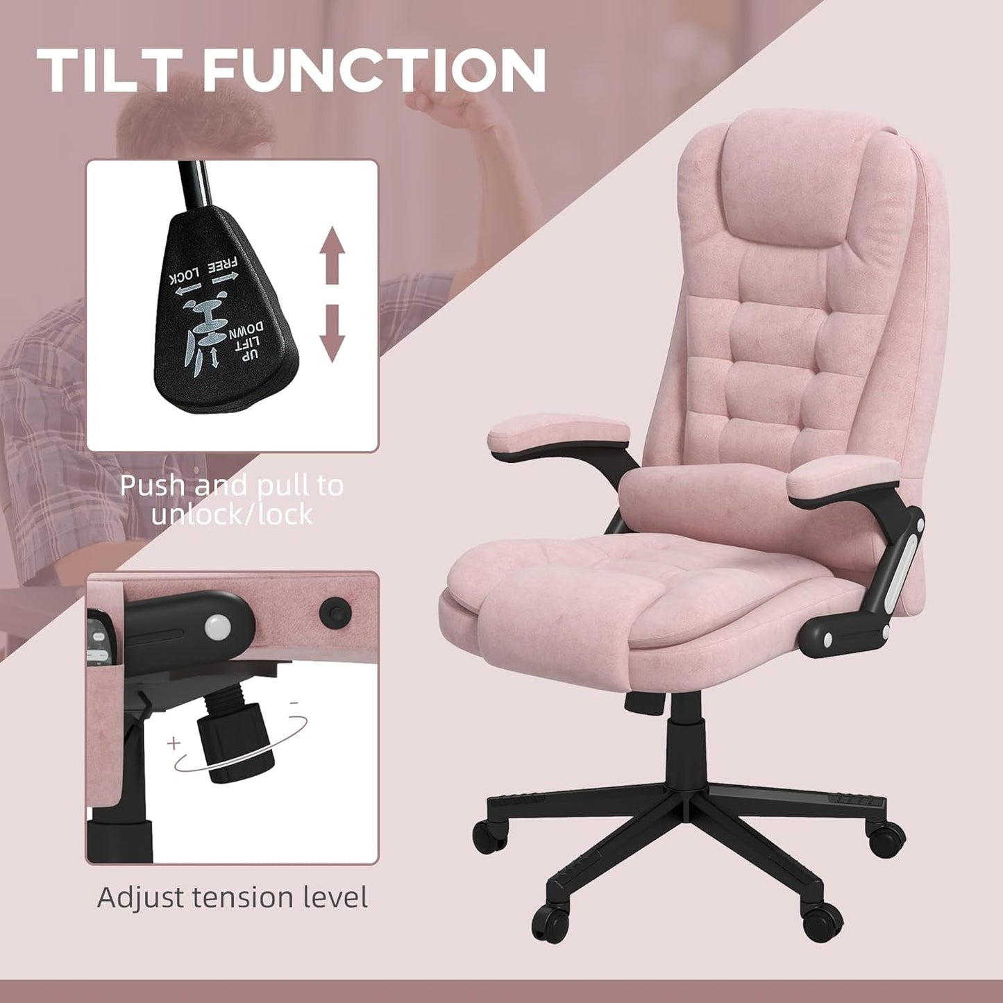 6 Point Vibrating Massage Office Chair with Heat, Velvet High Back