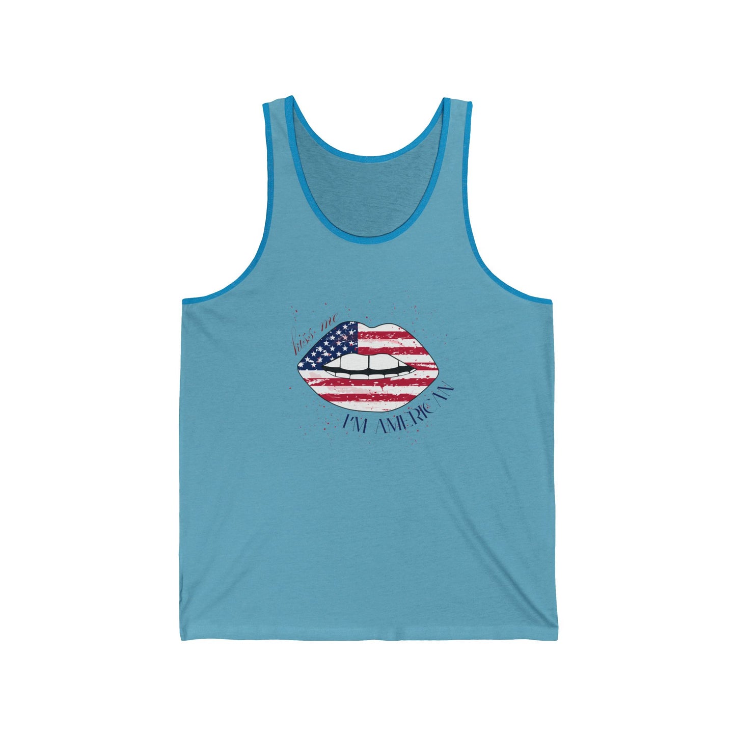Patriotic Kiss Unisex Jersey Tank, 4th of July Shirt, Summer Tank Top, USA Flag Apparel, Casual Wear, Gift for Her