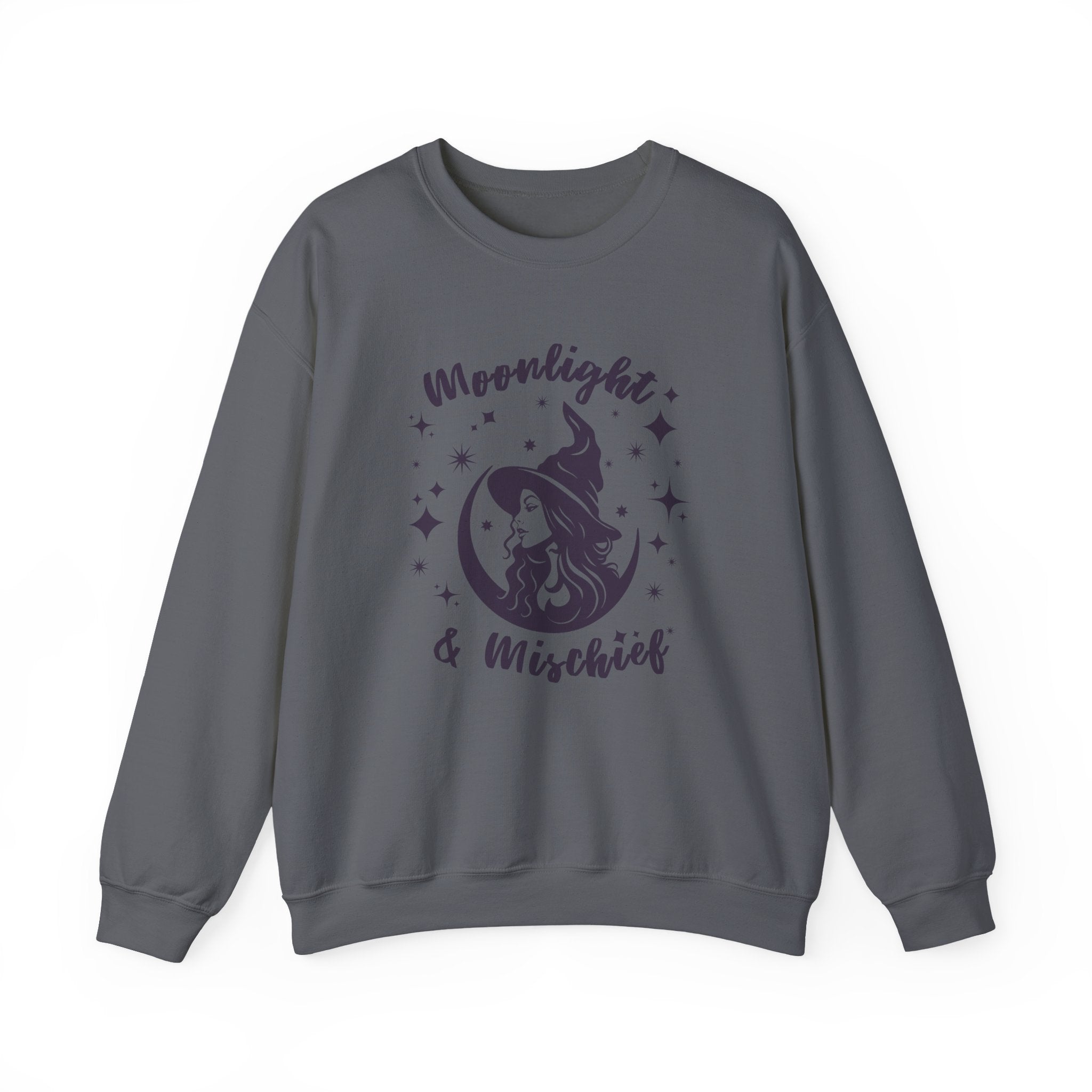 Moonlight & Mischief Crewneck Sweatshirt, Cozy Witchy Sweatshirt, Unisex Halloween Apparel, Fall Fashion, Gift for Her