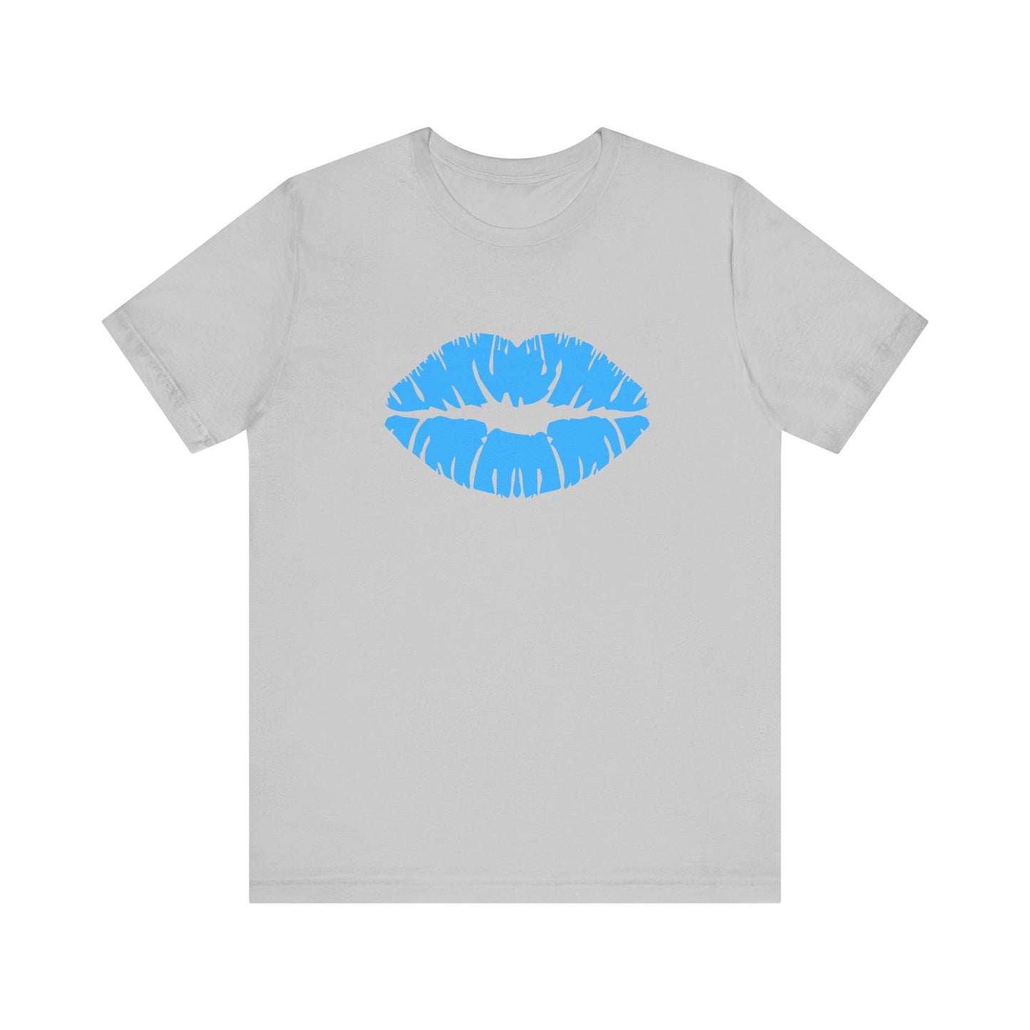 Blue Lips Kiss Print Unisex Tee, Casual Wear, Gift for Her, Valentine's Day Shirt, Fun Graphic Top, Everyday Style