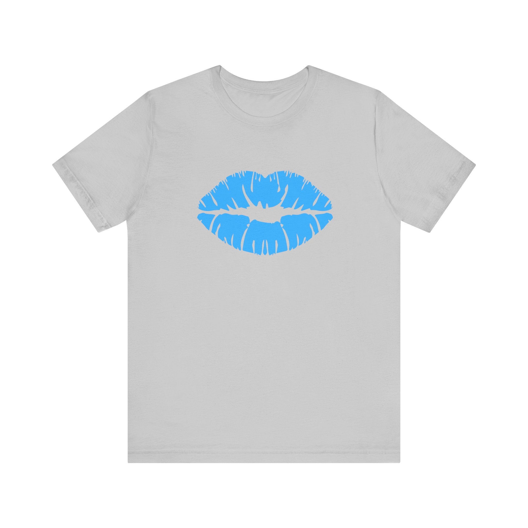 Blue Lips Kiss Print Unisex Tee, Casual Wear, Gift for Her, Valentine's Day Shirt, Fun Graphic Top, Everyday Style