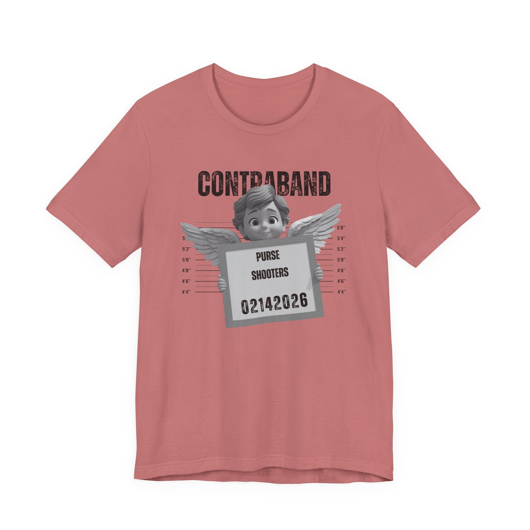 Contraband Mugshot Angel Tee — Funny 'Purse Shooters' Graphic T-Shirt