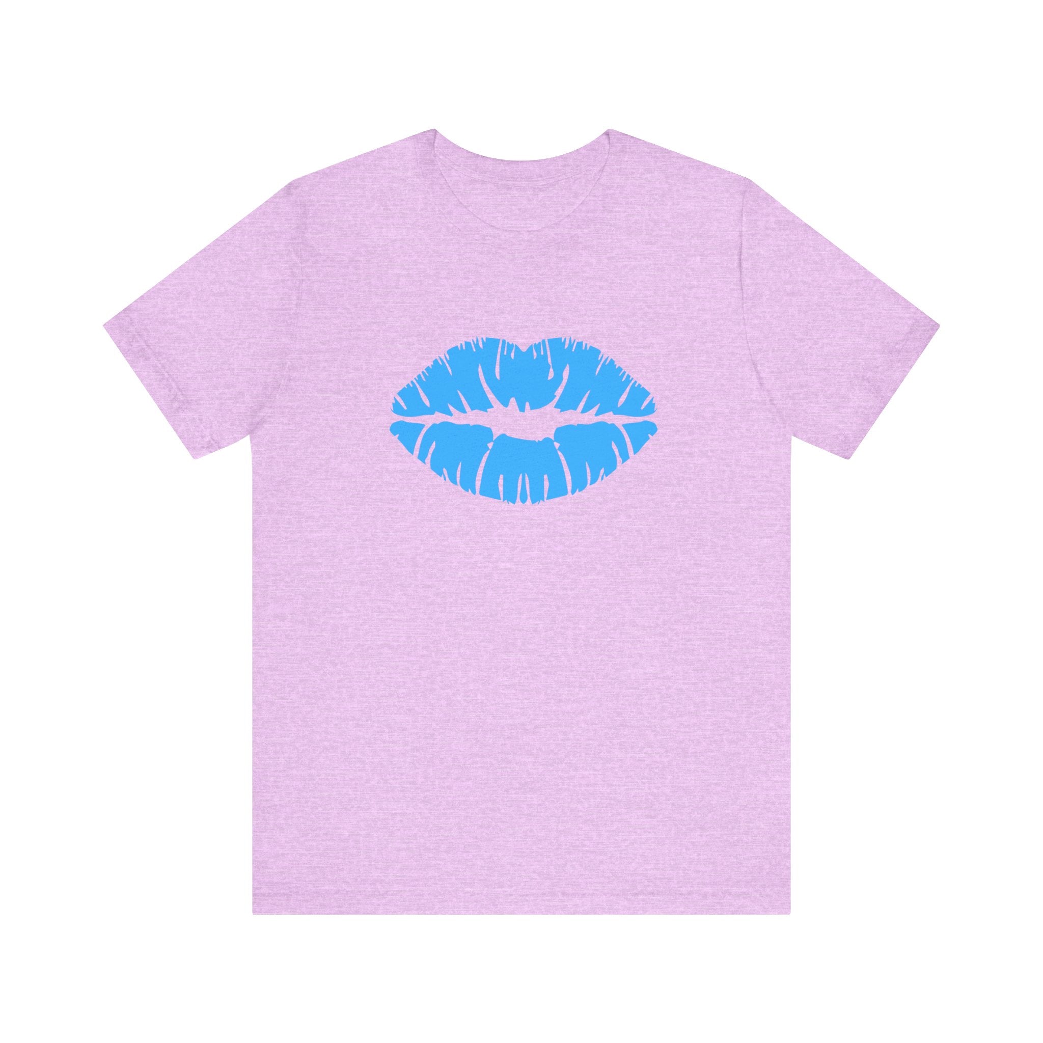 Blue Lips Kiss Print Unisex Tee, Casual Wear, Gift for Her, Valentine's Day Shirt, Fun Graphic Top, Everyday Style