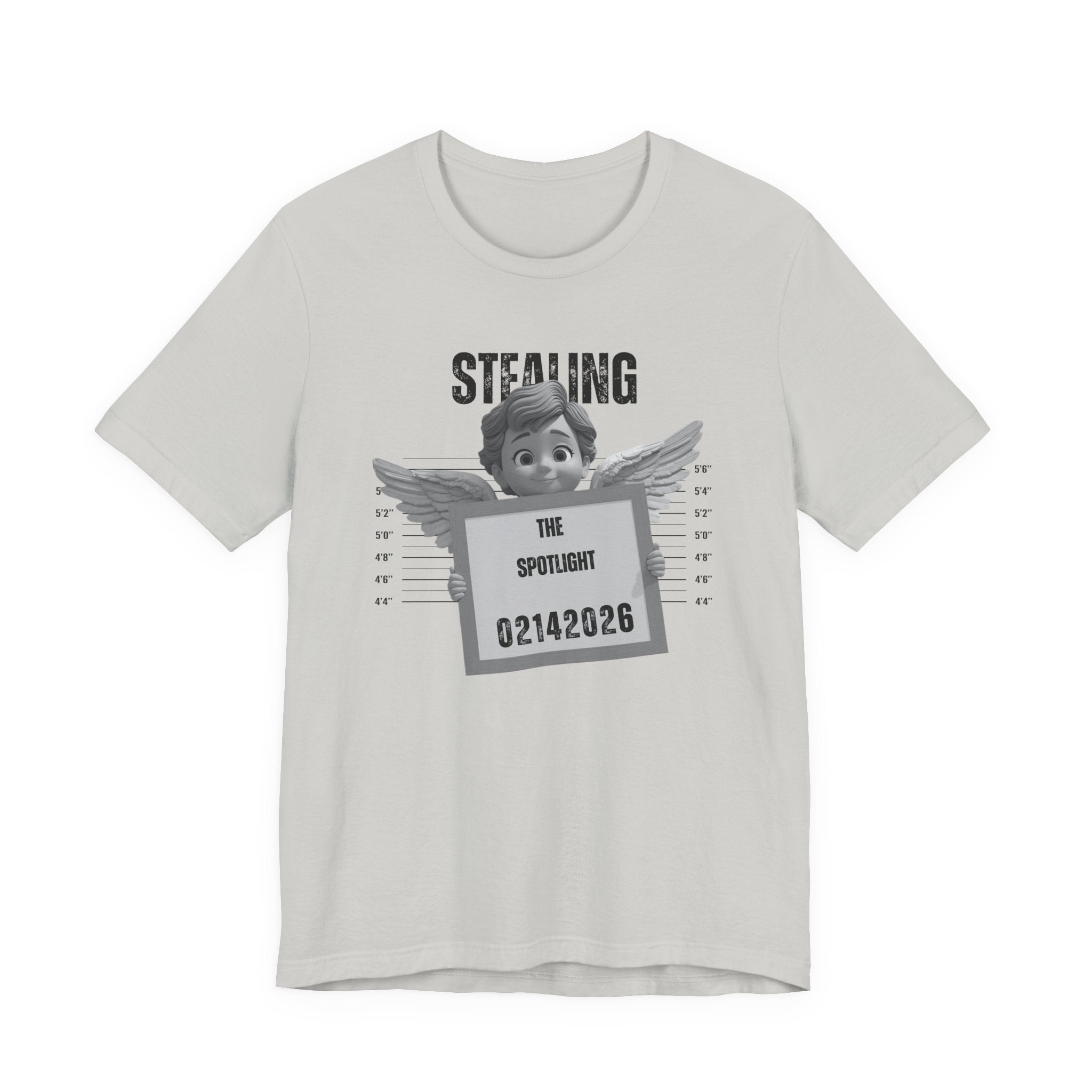 Stealing the Spotlight Mugshot Tee — Cute Angel Mugshot Graphic Valentines T‑Shirt