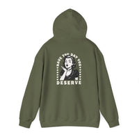 Have the Day you Deserve, Vintage Pin-Up Hoodie — Retro Woman Blowing Kiss Graphic Pullover