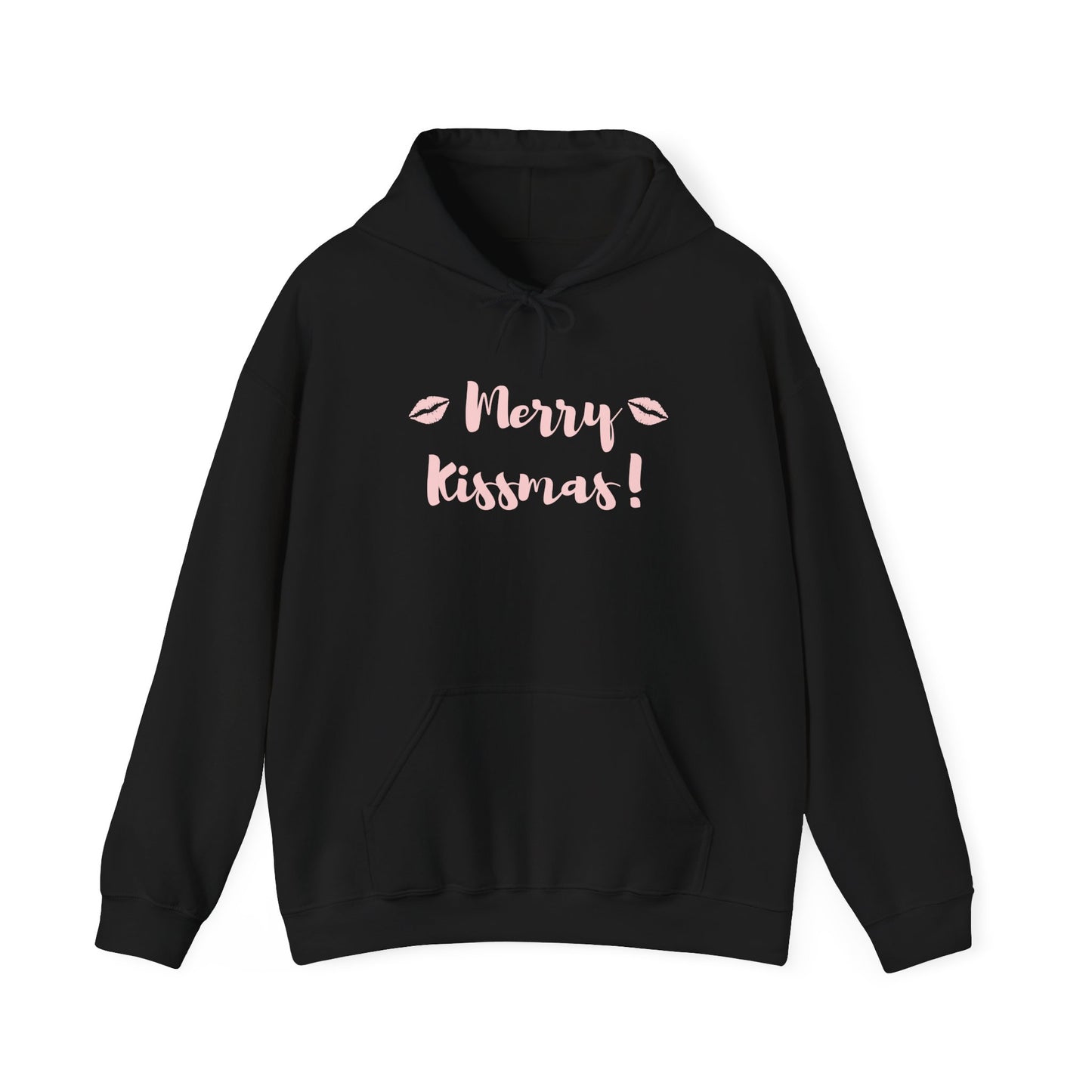 Merry Kisses Hoodie — Cute Pink Lip Print Holiday Sweatshirt