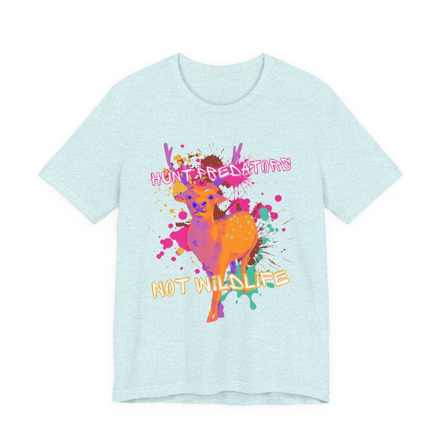 Heather Mint Tee with Colorful wildlife hunt predators