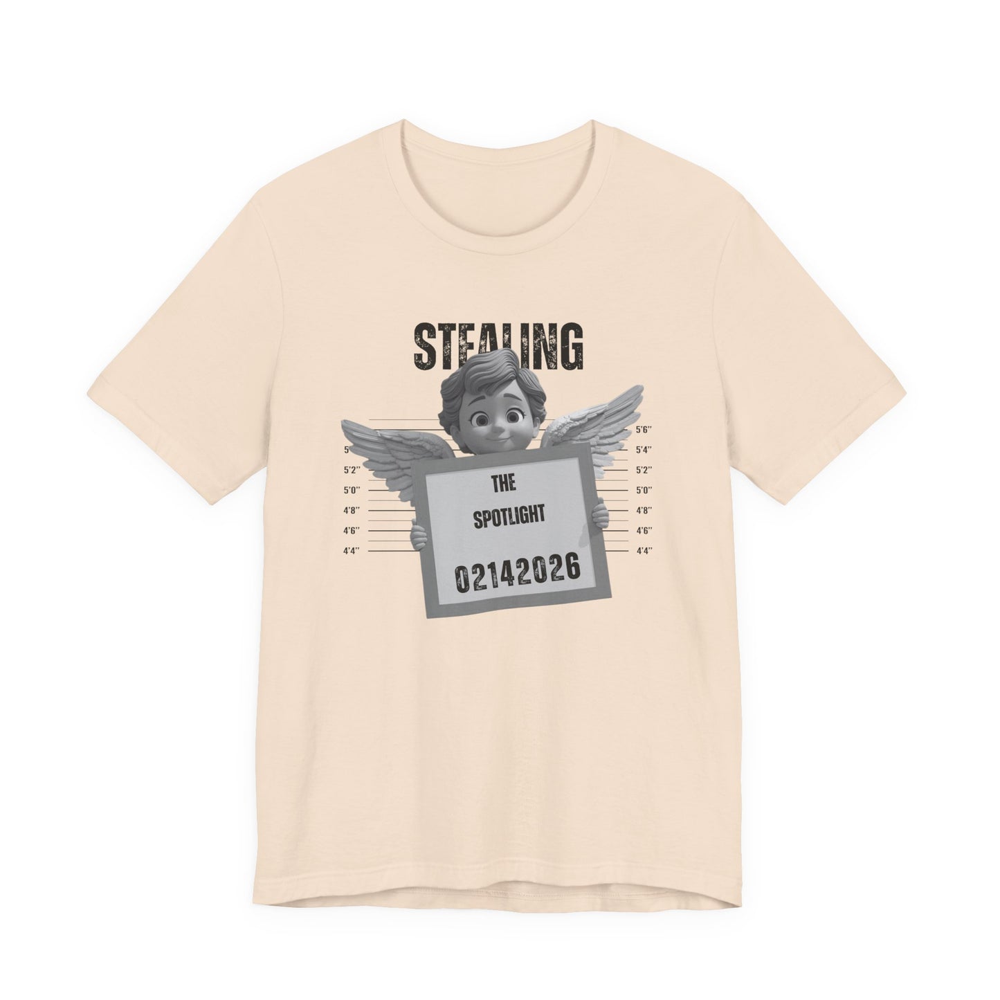 Stealing the Spotlight Mugshot Tee — Cute Angel Mugshot Graphic Valentines T‑Shirt