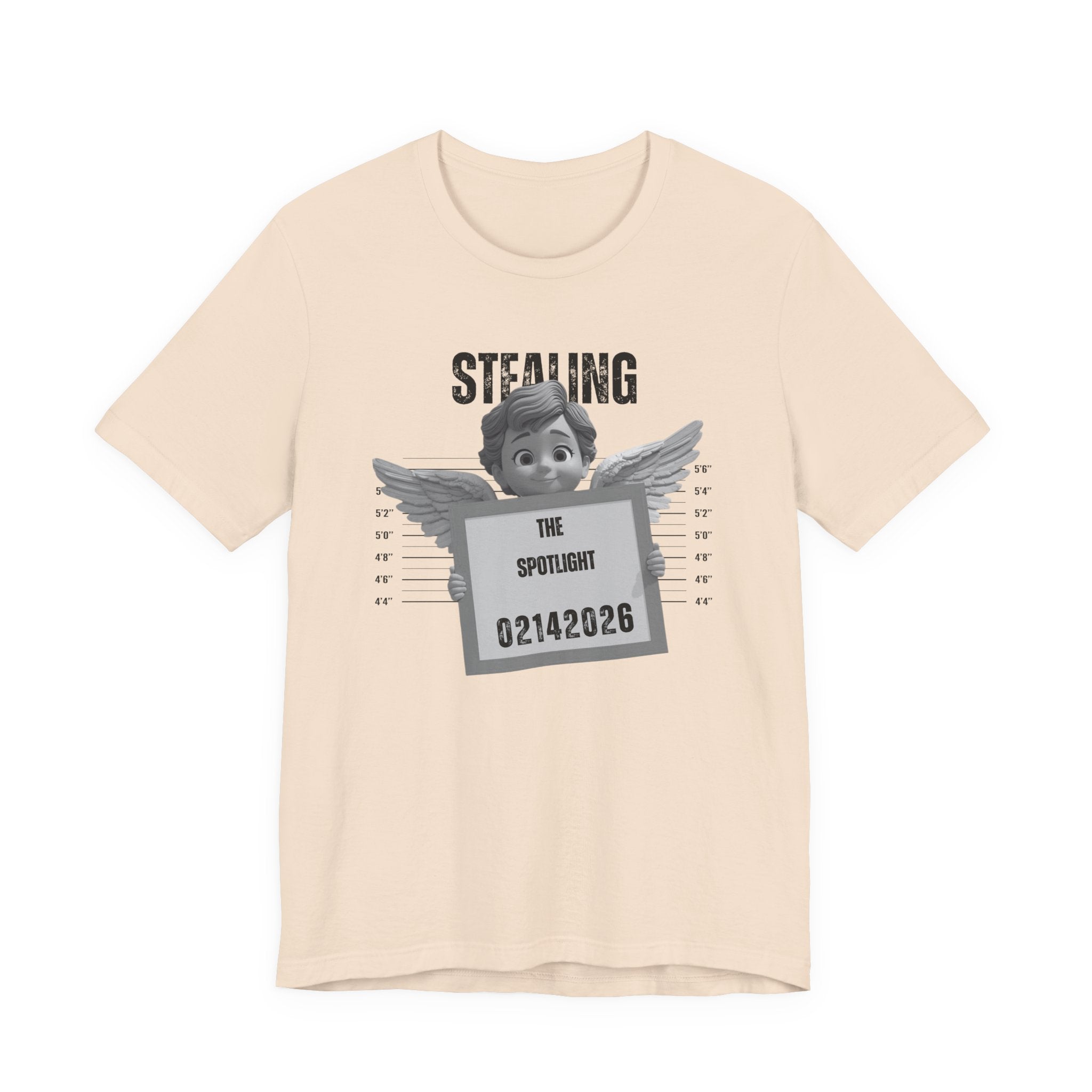 Stealing the Spotlight Mugshot Tee — Cute Angel Mugshot Graphic Valentines T‑Shirt