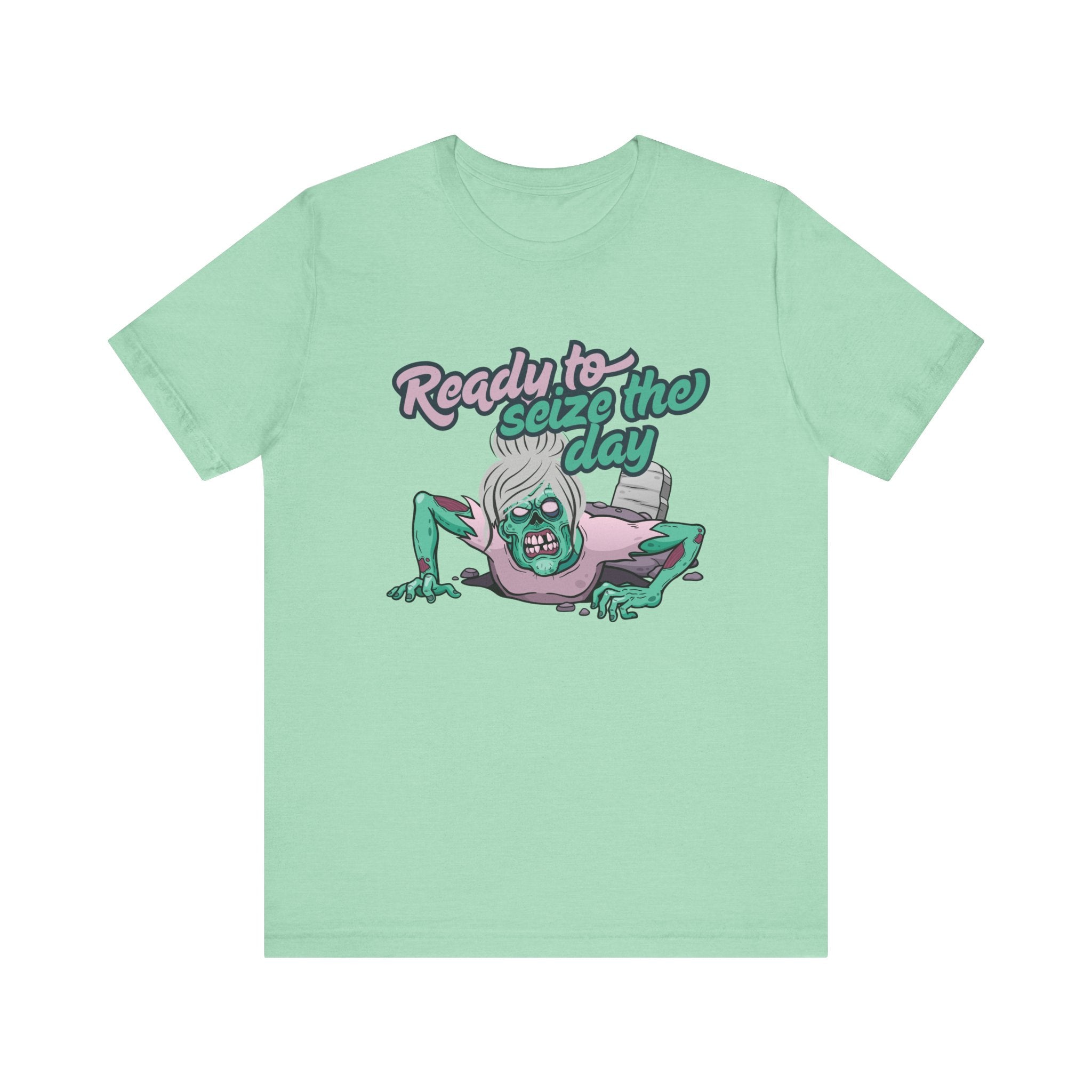 Zombie-Themed Graphic Tee, Ready to Seize the Day T-Shirt, Unisex Horror Costume, Halloween Apparel, Funny Zombie tee