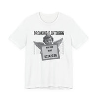 Breaking & Entering Into Your Heart Tee — Cute Cupid Mugshot Graphic Shirt (02/14/2026)