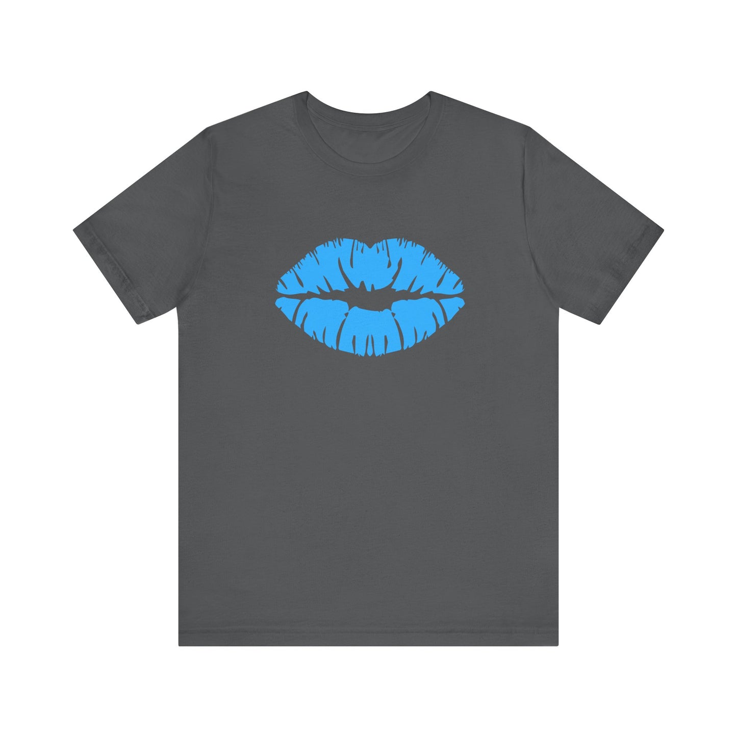Blue Lips Kiss Print Unisex Tee, Casual Wear, Gift for Her, Valentine's Day Shirt, Fun Graphic Top, Everyday Style