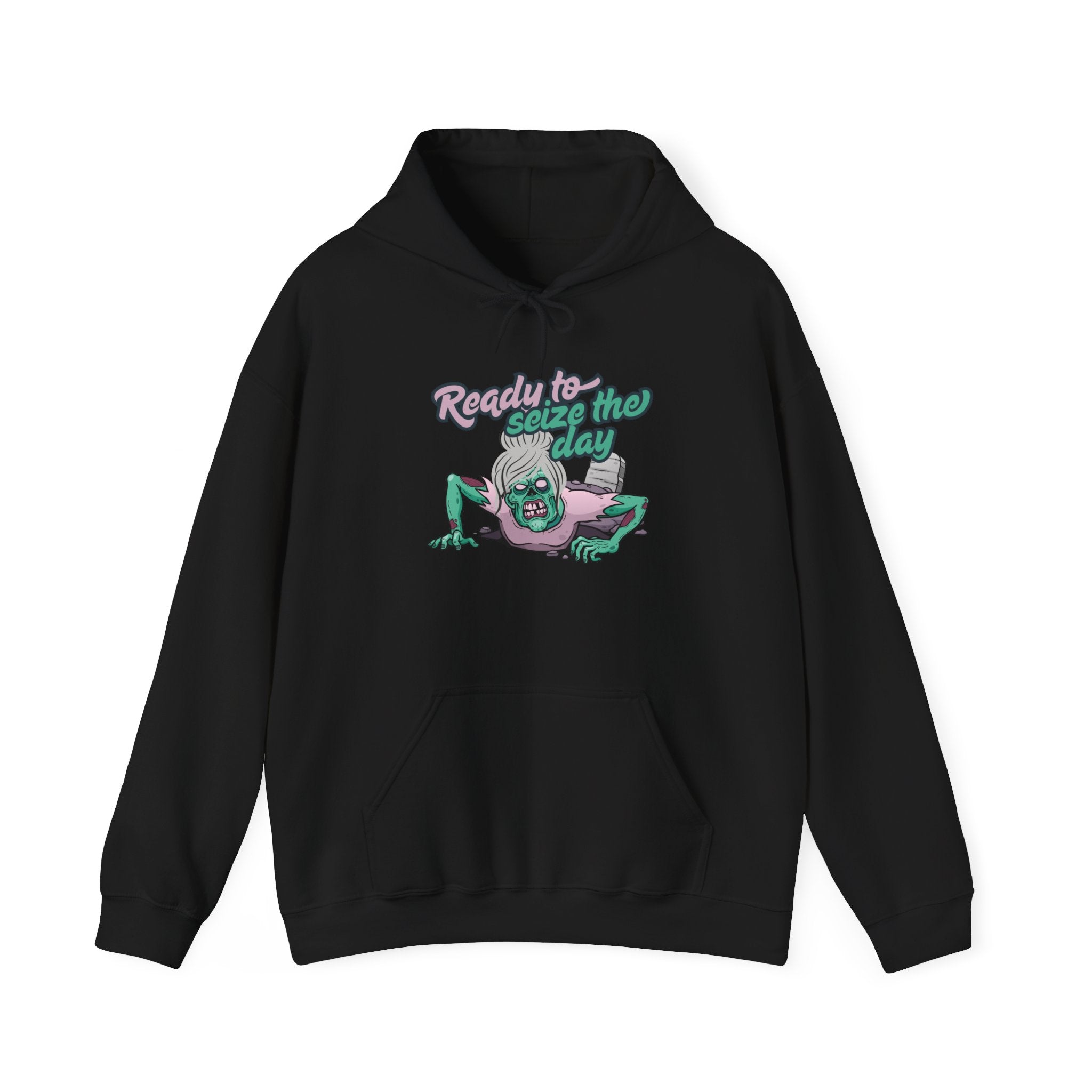 Zombie Vibes Hooded Sweatshirt - Seize the Day, Halloween Gift, Cozy Fall Wear, Unisex Pullover, Casual Comfort