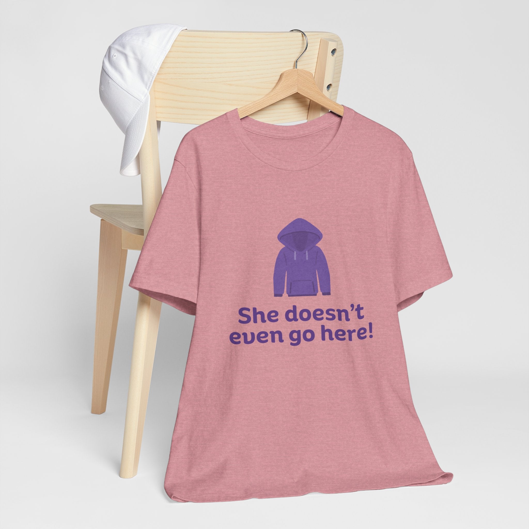 Funny Graphic Tee - "She doesn't even go here!" Unisex Jersey Short Sleeve Shirt, Humor T-Shirt, Gift for Friends, Casual Wear, Trendy [...]
