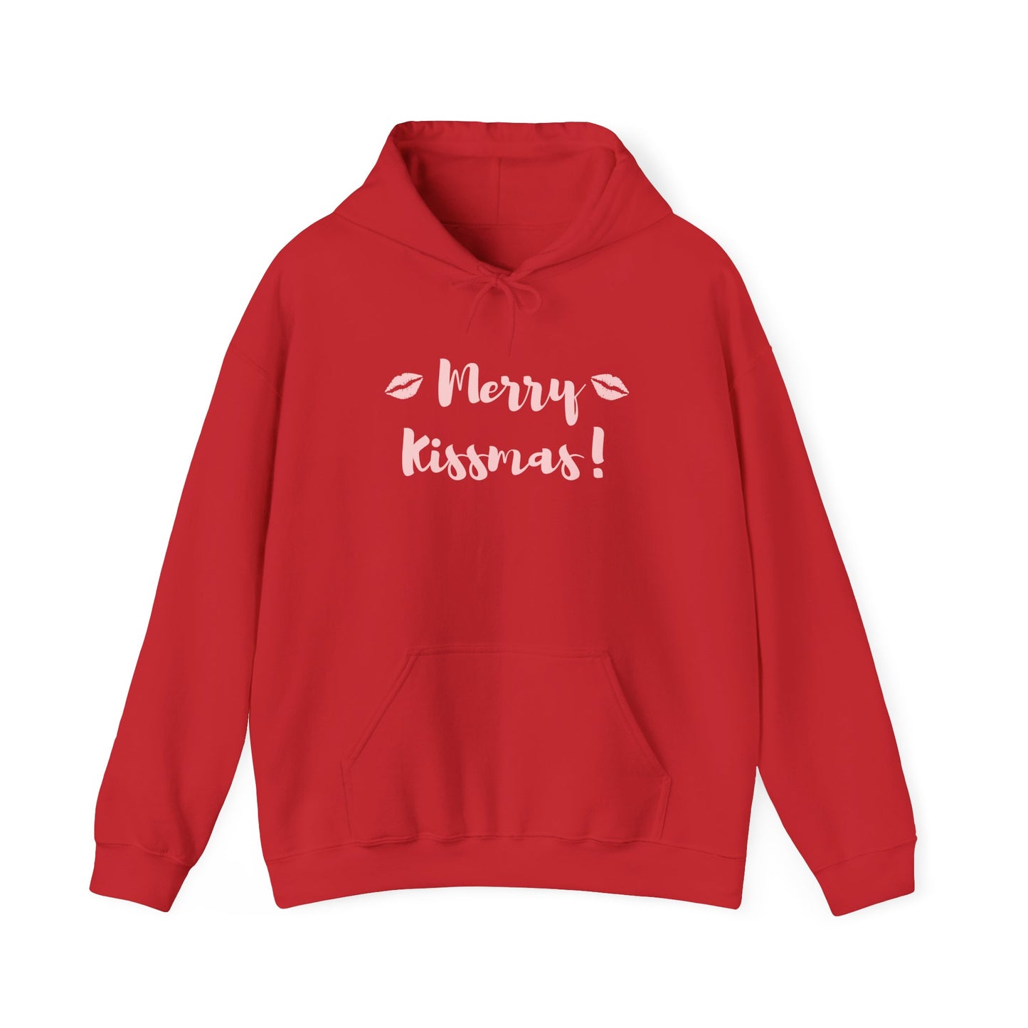 Merry Kisses Hoodie — Cute Pink Lip Print Holiday Sweatshirt