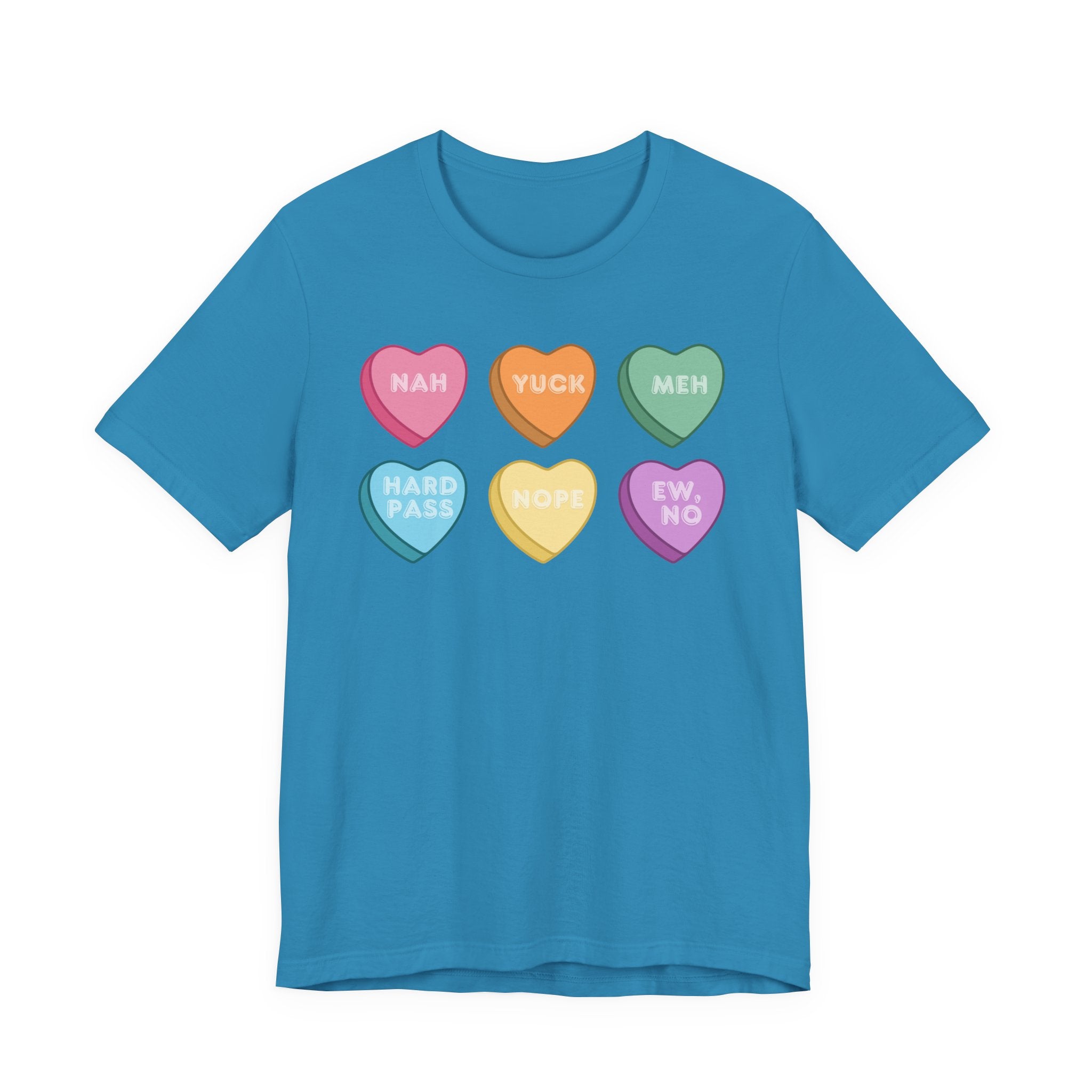 Conversation Heart Rejection Tee — 'Nah, Yuck, Meh' Graphic T-Shirt