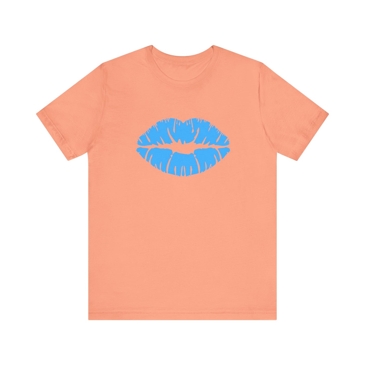 Blue Lips Kiss Print Unisex Tee, Casual Wear, Gift for Her, Valentine's Day Shirt, Fun Graphic Top, Everyday Style