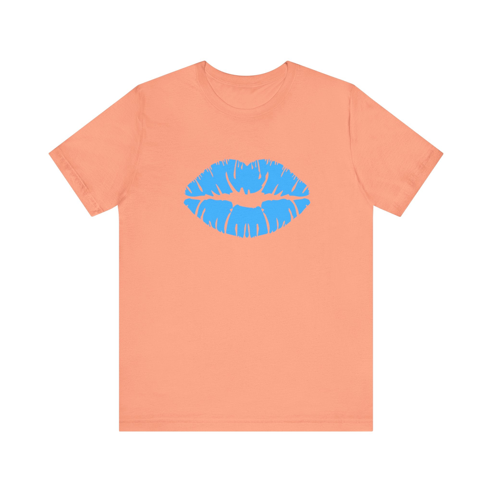 Blue Lips Kiss Print Unisex Tee, Casual Wear, Gift for Her, Valentine's Day Shirt, Fun Graphic Top, Everyday Style