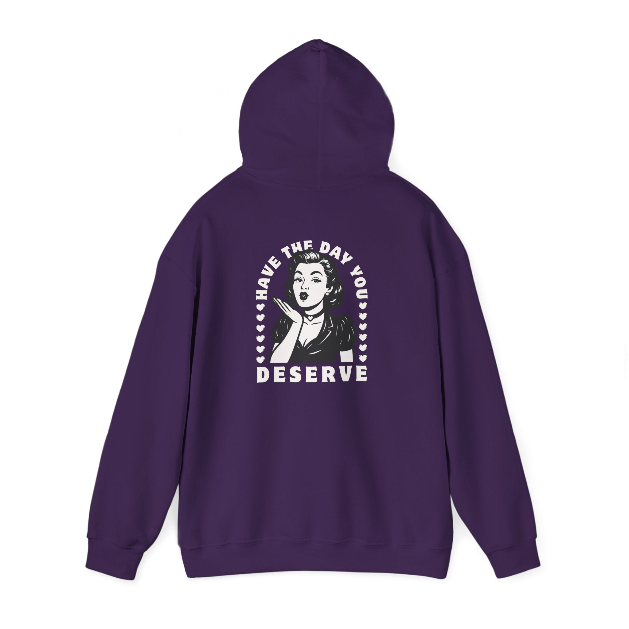 Have the Day you Deserve, Vintage Pin-Up Hoodie — Retro Woman Blowing Kiss Graphic Pullover
