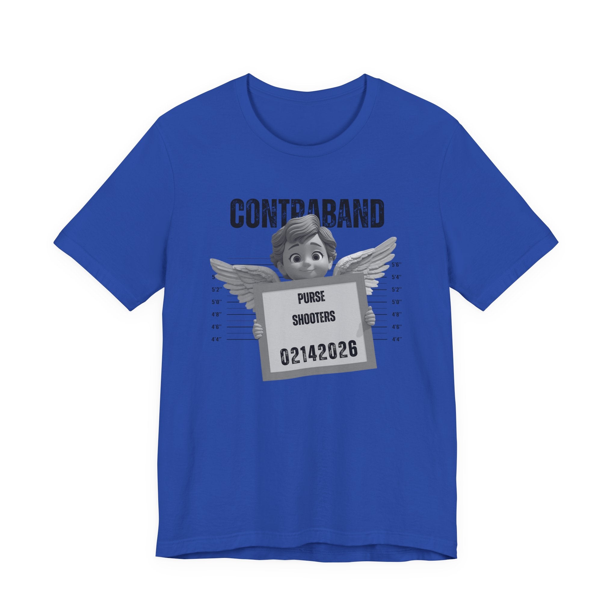 Contraband Mugshot Angel Tee — Funny 'Purse Shooters' Graphic T-Shirt